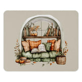 Cozy Window Seat Mouse Pad, Autumn Reading Nook Desk Decor, Fall Aesthetic Mousepad, Pumpkin and Books Office Accessory - Tawshia